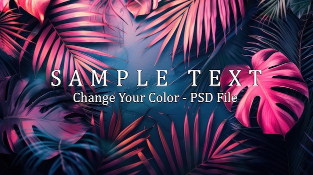 PSD tropical leaves in vibrant pink and blue hues