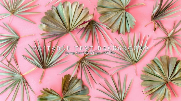 PSD tropical palm leaf flat lay on pink background