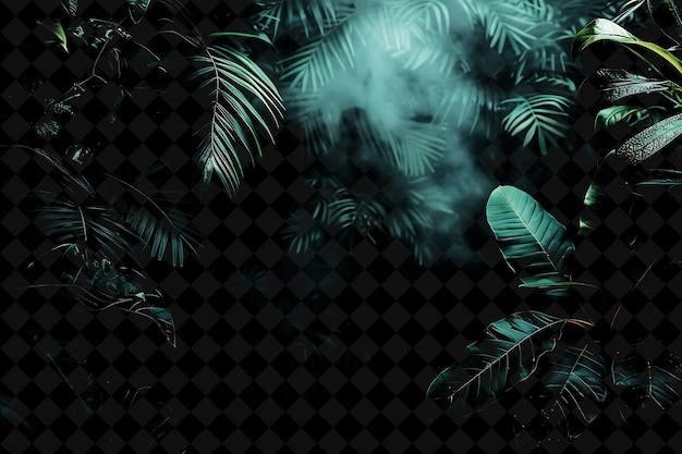 PSD tropical palm trees on a black background with a green palm tree