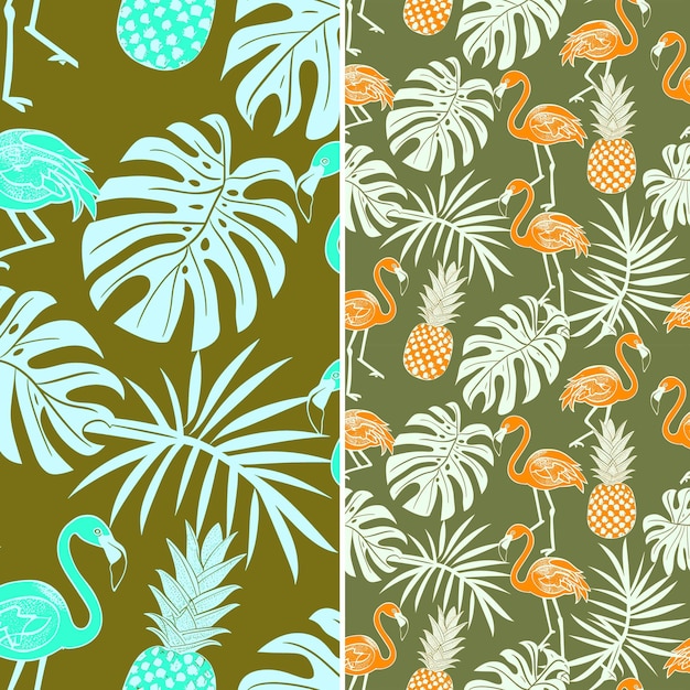 PSD tropical palm trees and tropical leaves in orange and green