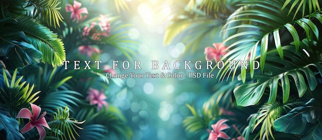 PSD tropical paradise lush greenery and pink blooms