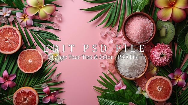 PSD tropical spa day with pink and green accents