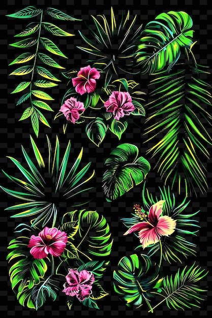 Tropical Themed Trellises Pixel Art With Palm Leaves and Exo Creative Texture Y2K Neon Item Designs