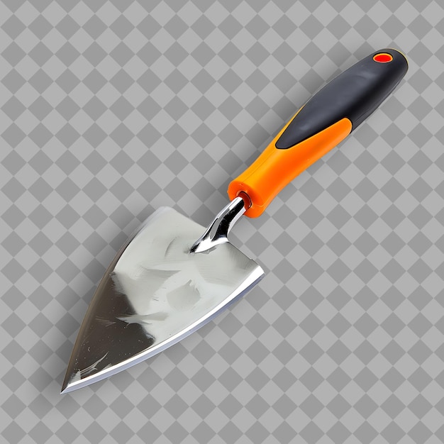 PSD trowel with orange plastic handle and stainless steel blade png tool on clean background