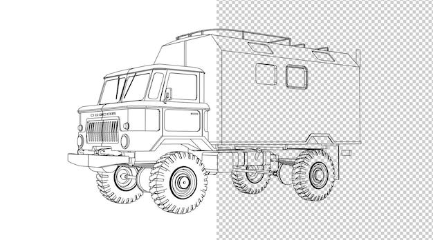 PSD truck hand drawing and sketch black and white.