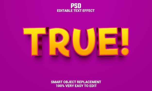 True 3d editable text effect with background premium Psd