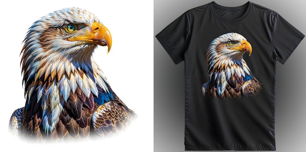 Tshirt design with a portrait of a bald eagle ready for dtf print