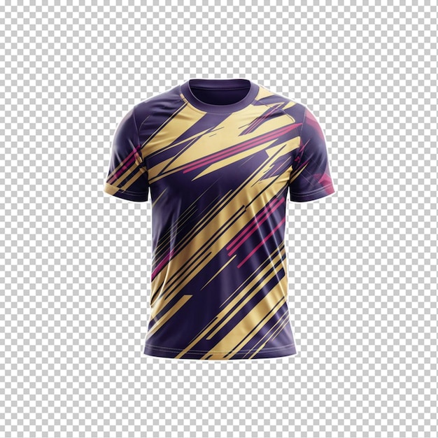 The tshirt features a vibrant geometric pattern with dynamic lines and shapes