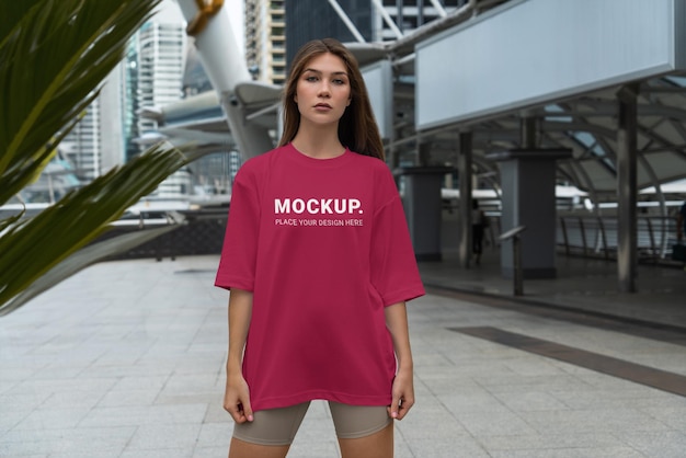 TShirt Mockup girl tee showcase aesthetic oversize