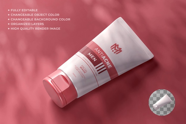 Tube Packaging Facial Wash Mockup Cosmetic Pink Changeable Color