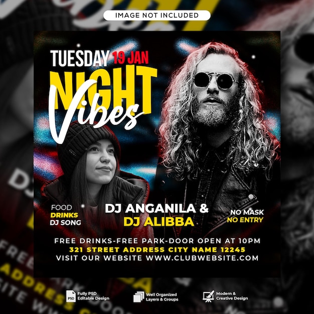 Tuesday night vibes flyer social media post and web banner template