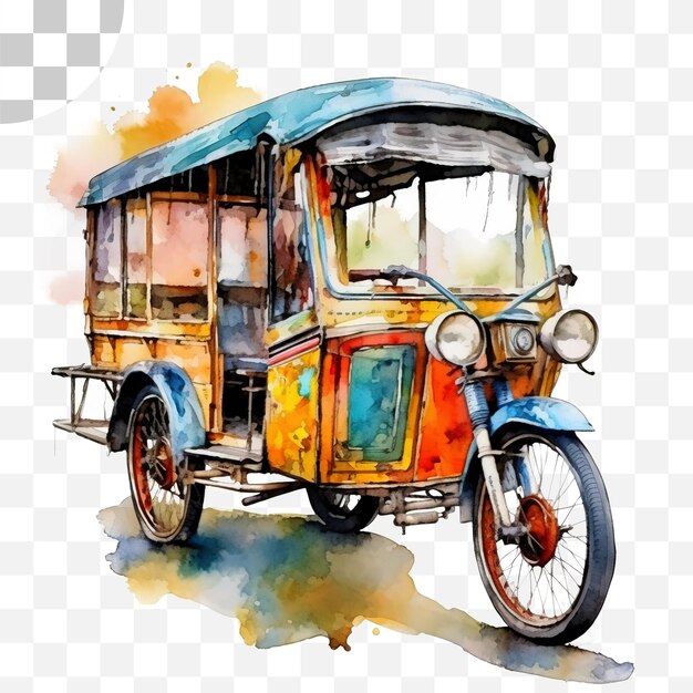 PSD tuk tuk watercolor png background