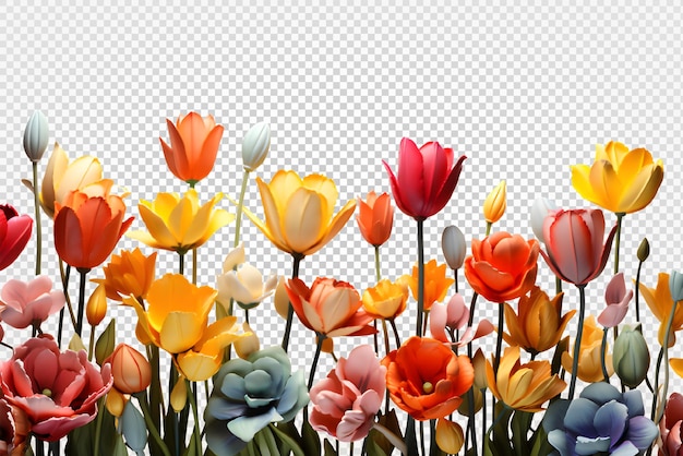 tulip flower garden isolated on transparent background colourful tulips cut out png generative ai