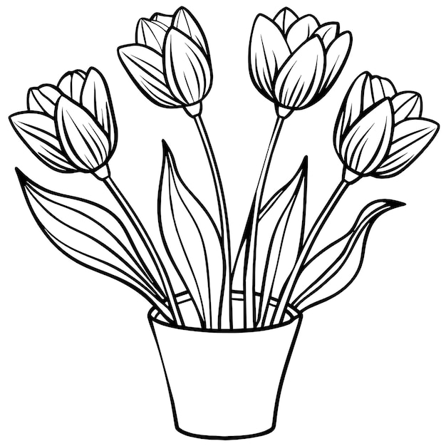 PSD tulip vector art black and white