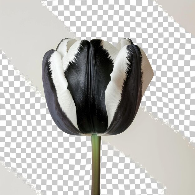 a tulip with black and white stripes is shown in this image