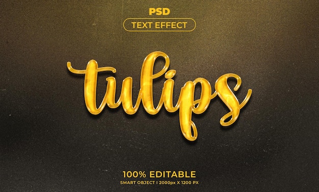 Tulips 3d editable text effect premium psd with background