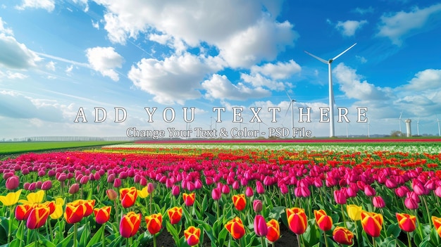 PSD tulips and wind turbines in a dutch landscape