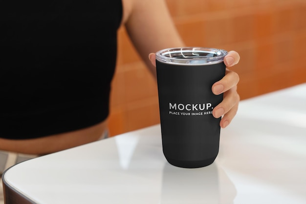 Tumbler Mock-Up, coffee to go in hand plastic cup