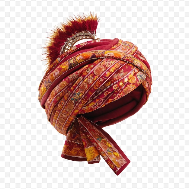 PSD a turban with a red and gold scarf on a transparent background