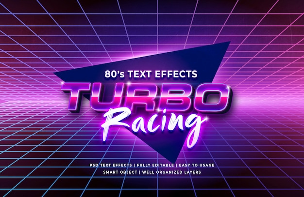 PSD turbo racing 80's retro text effect