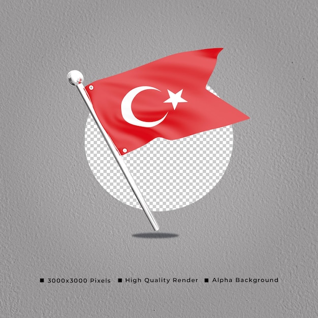 Turkey flag with high quality rendering and transparent background