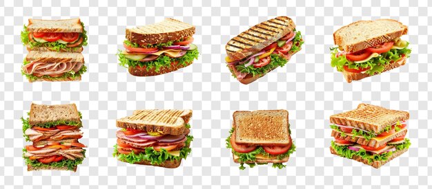 PSD turkey sandwich top view full length on transparency background psd