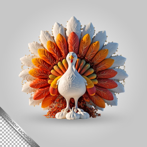 PSD a turkey with a white head and orange feathers on it