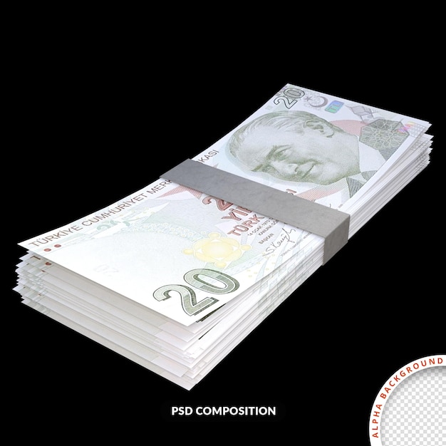 PSD turkish lira currency banknote isolated premium psd