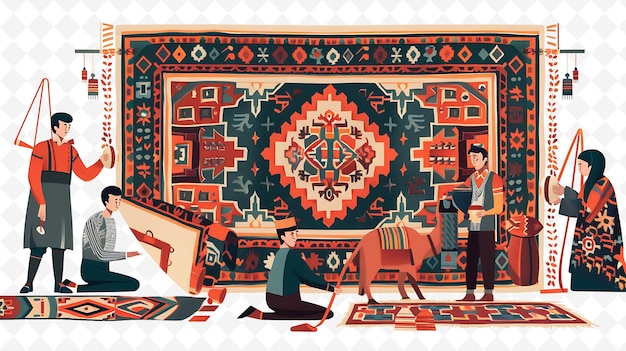 PSD turkmen carpet weavers crafting intricate designs design is illustration cutural landscape view