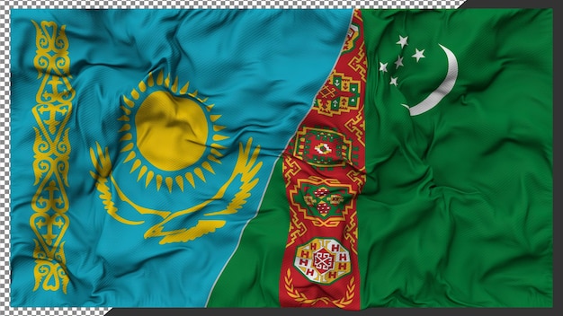 Turkmenistan and Kazakhstan Two Flags Together Bilateral Relations 3D Rendering