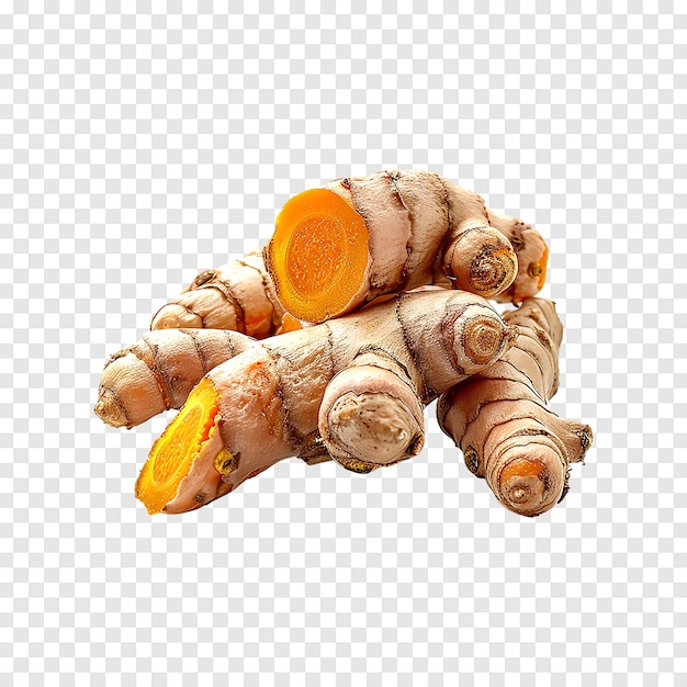 PSD turmeric curcuma longa linn rhizome root sliced isolated on a transparent background