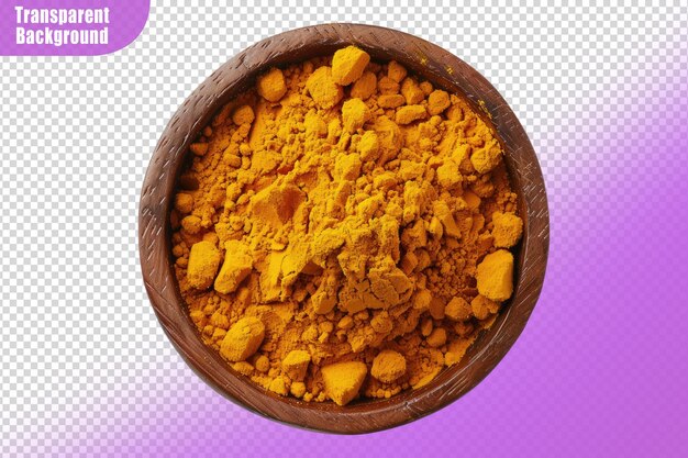 PSD turmeric powder in a bowl isolated on transparent background