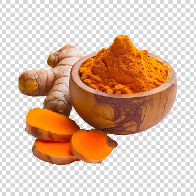 PSD turmeric powder in a bowl on white background