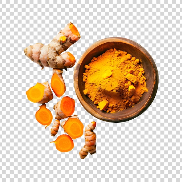 PSD turmeric powder in a bowl on white background