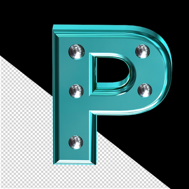 PSD turquoise 3d symbol with metal rivets letter p