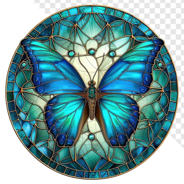 Turquoise Butterfly Stained Glass Art Print Realistic Designpsd