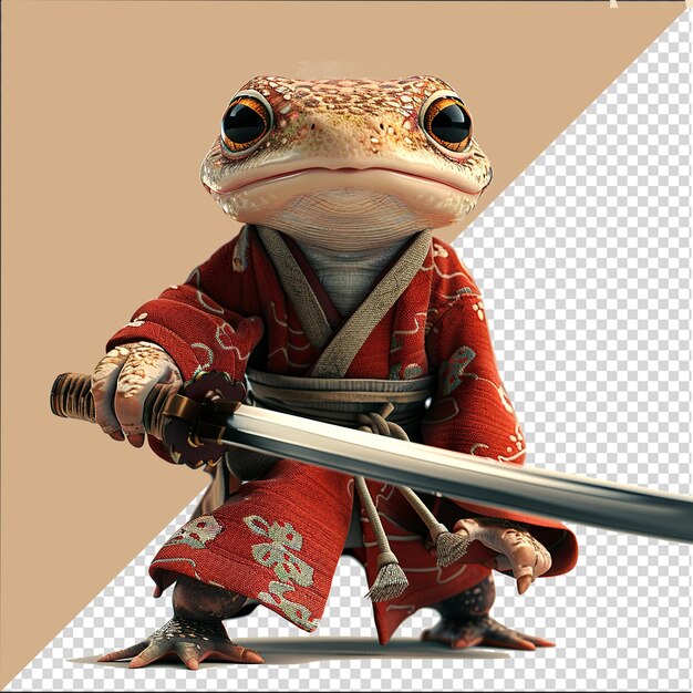 PSD turtle samurai cartoon illustration with katana sword turtle samurai warrior cartoon