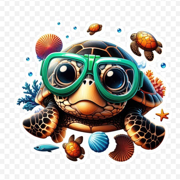 PSD a turtle with glasses and a pair of goggles on it