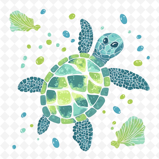 PSD a turtle with green algae and blue bubbles on the top