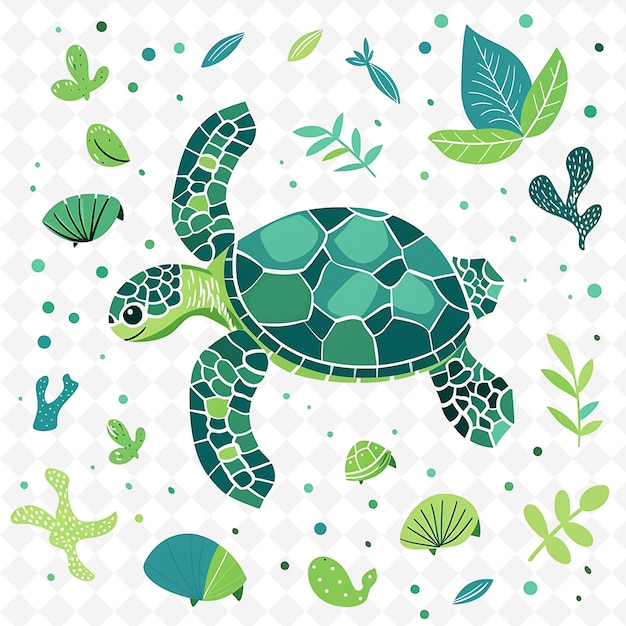 PSD a turtle with green leaves and a turtle on the top of it