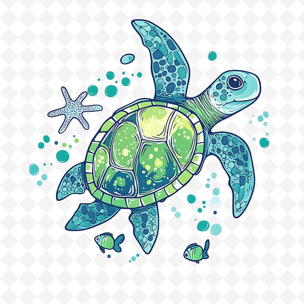 PSD a turtle with a starfish on its back and a starfish in the background