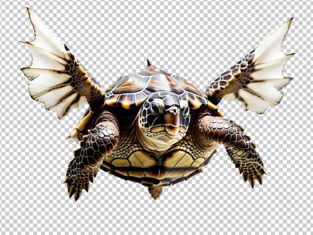 A turtle with wings soaring