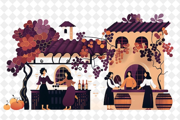 Tuscan Vineyard With Characters Having a Wine Tasting Design People Life Style Flat Illustration