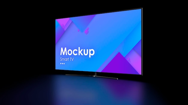 TV mockup on black with reflection on the floor