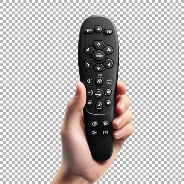 PSD tv remote in hand of a person on transparent background ai generated