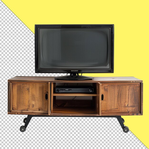 a tv stand with a yellow background with a white background