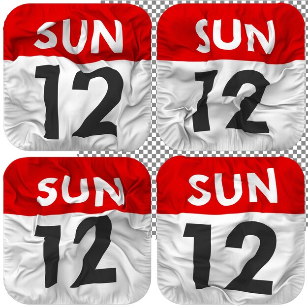 Twelfth 12th Sunday Date Calendar Icon Isolated Four Waving Style Bump Texture 3D Rendering