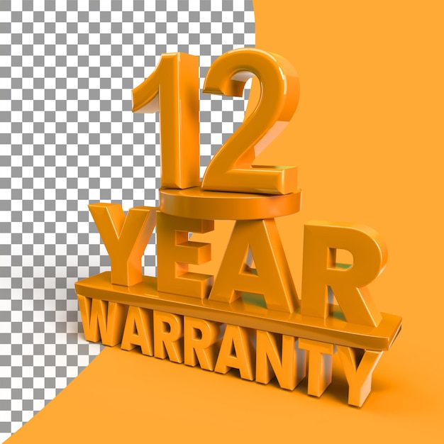 twelveyear warranty with 3d rendering in PSD file transparent background 12 years 3d render