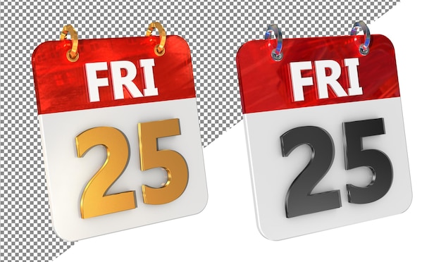 Twenty Fifth 25th Friday Date 3D Icon Isolated Gold amp Glossy 3D Rendering