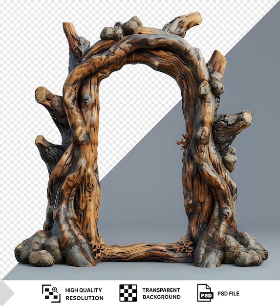 PSD a twisted wooden archway with a natural texture on a grey background